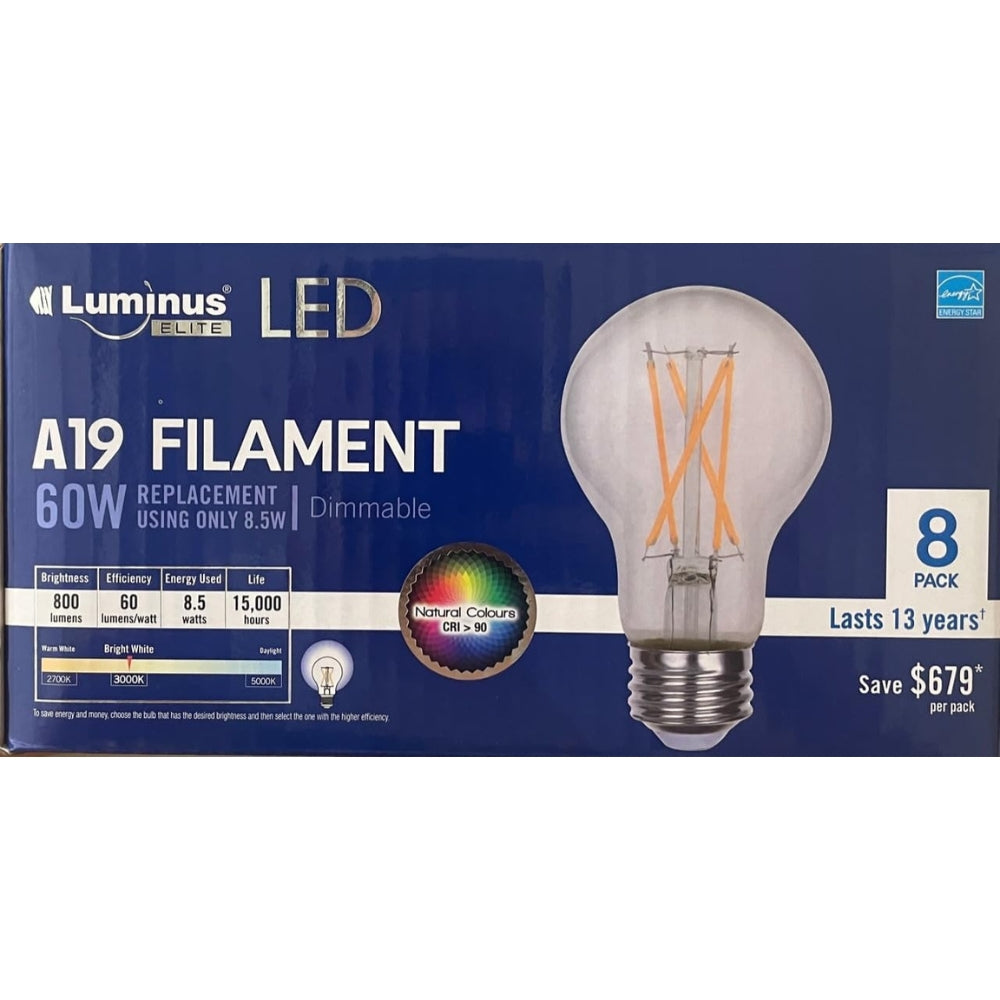 Luminus - Lot de 8 ampoules DEL A19 variable 8,5 W - Energy Star