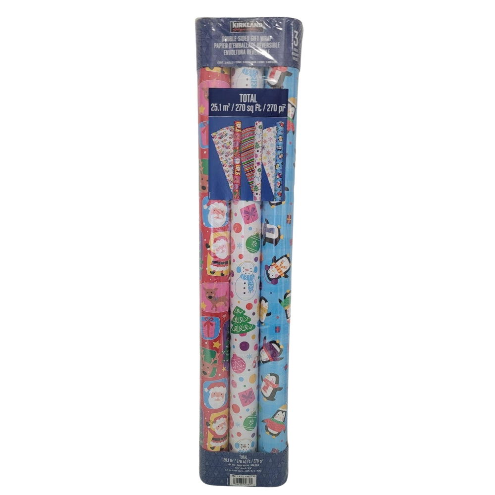 Kirkland signature - Lot de 3 emballages cadeaux double face