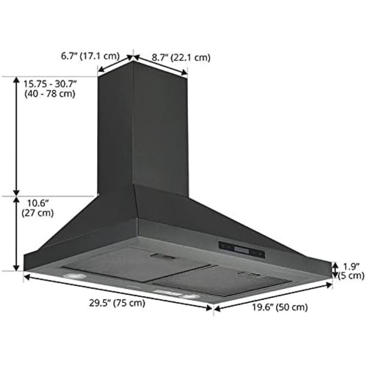 Ancona - AN-1574 Hotte de cuisine murale convertible 30 po, 450 CFM