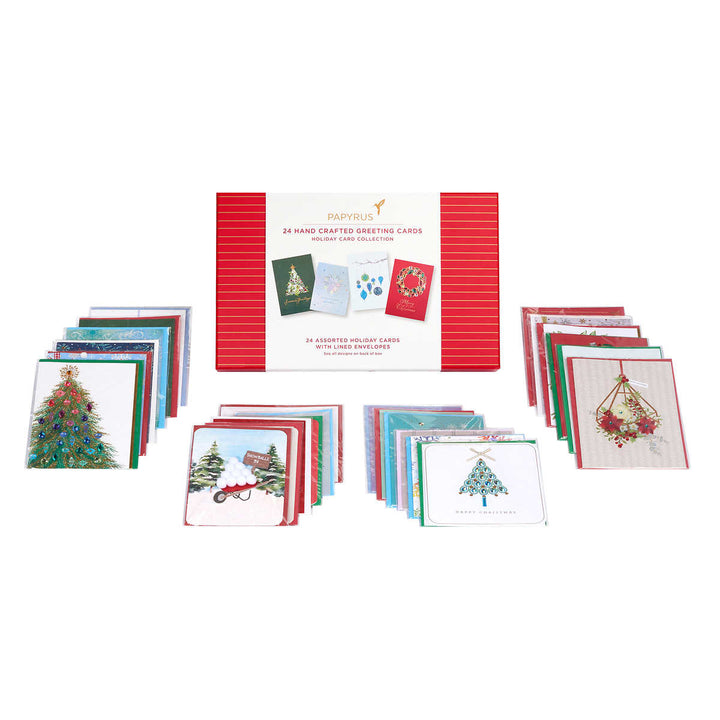 Papyrus - Collection de cartes de Noël fabriquées à la main Papyrus avec boîte à souvenirs 24 unités