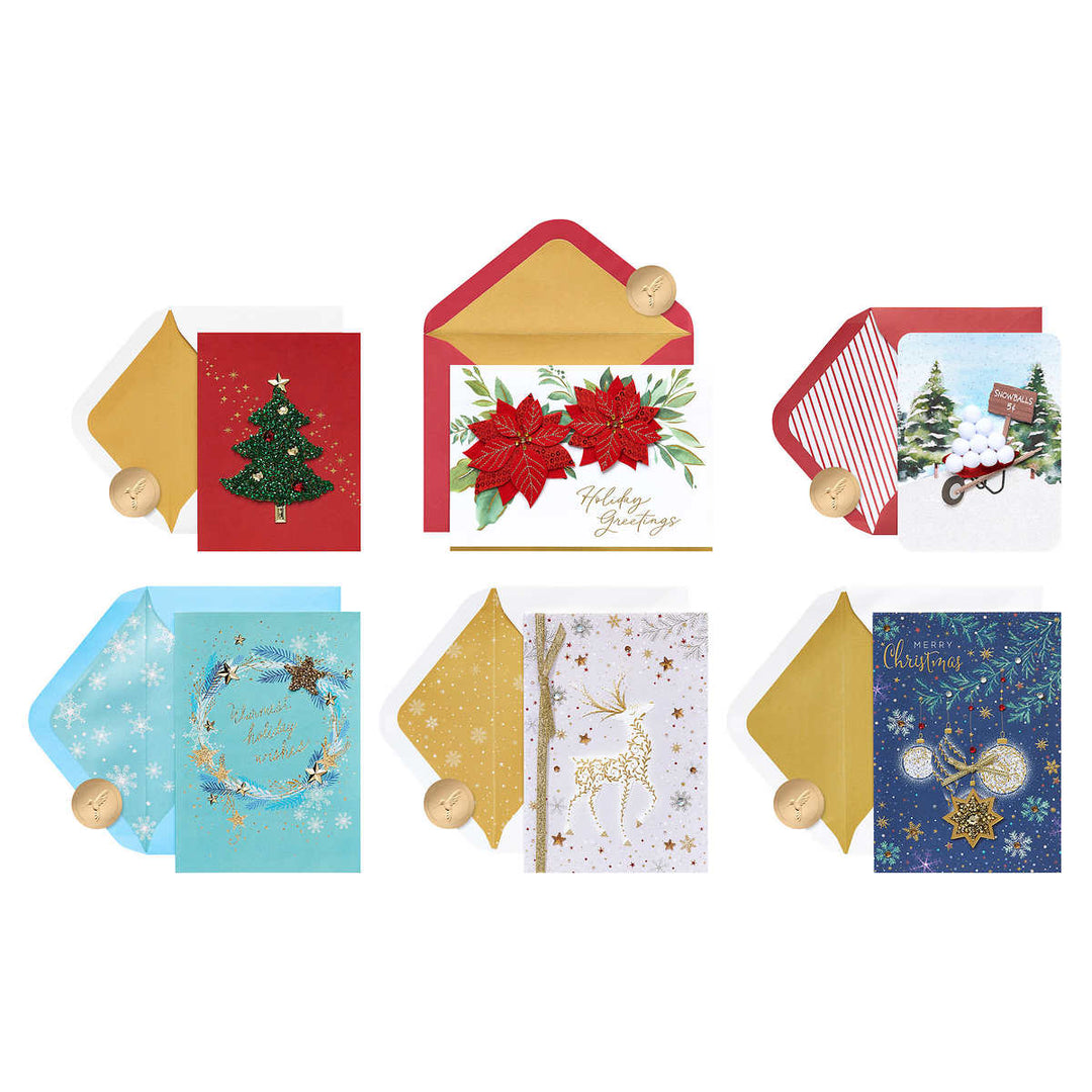 Papyrus - Collection de cartes de Noël fabriquées à la main Papyrus avec boîte à souvenirs 24 unités