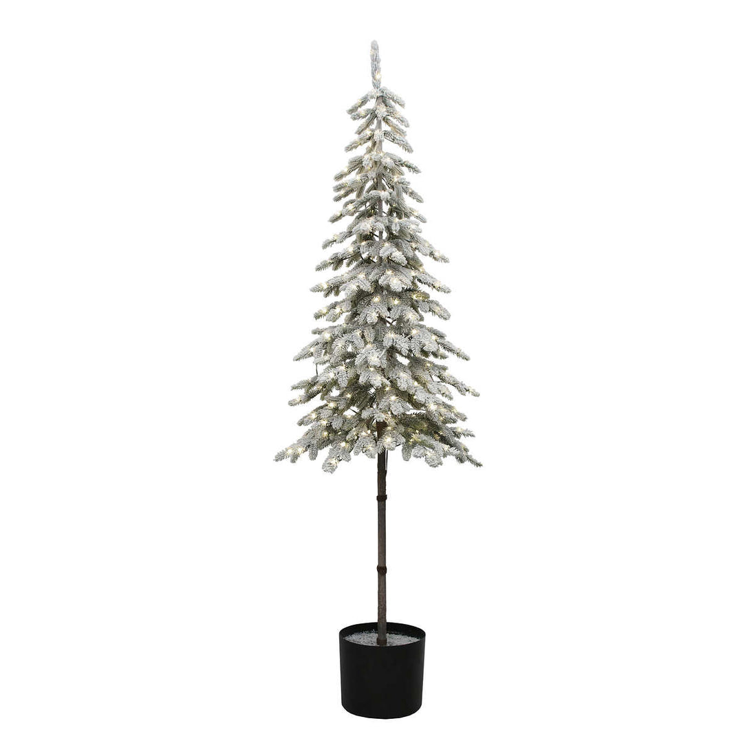 Arbre alpin floqué en pot de 1,8 m (6 pi) avec lumières