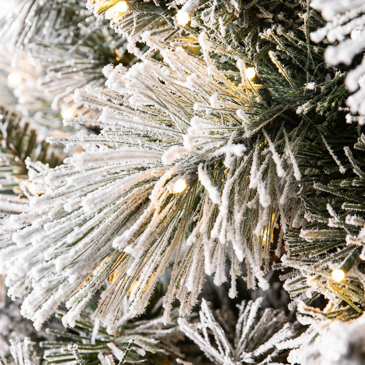 Sapin de Noël artificiel à paillettes floquées pré-éclairé de 2,2 m