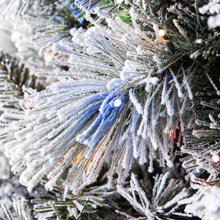 Sapin de Noël artificiel à paillettes floquées pré-éclairé de 2,2 m