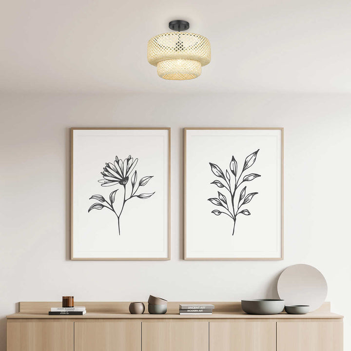 OVE -  Decors plafonnier semi-encastré à 1 lumière en bambou Makara