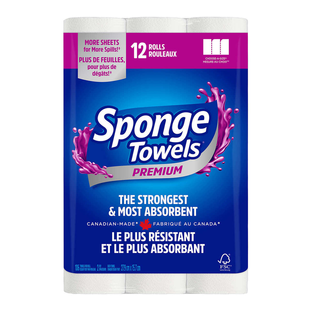 Sponge towels - Essuie-tout de qualité supérieure, 12 x 106 feuilles