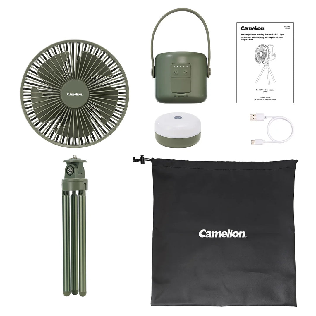 Camelion - Ventilateur de camping rechargeable avec lampe à DEL