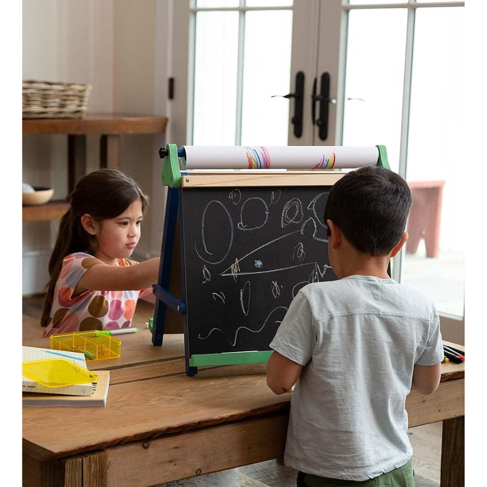 HearthSong 3-in-1 Foldable Tabletop Easel with Chalkboard and Whiteboard 