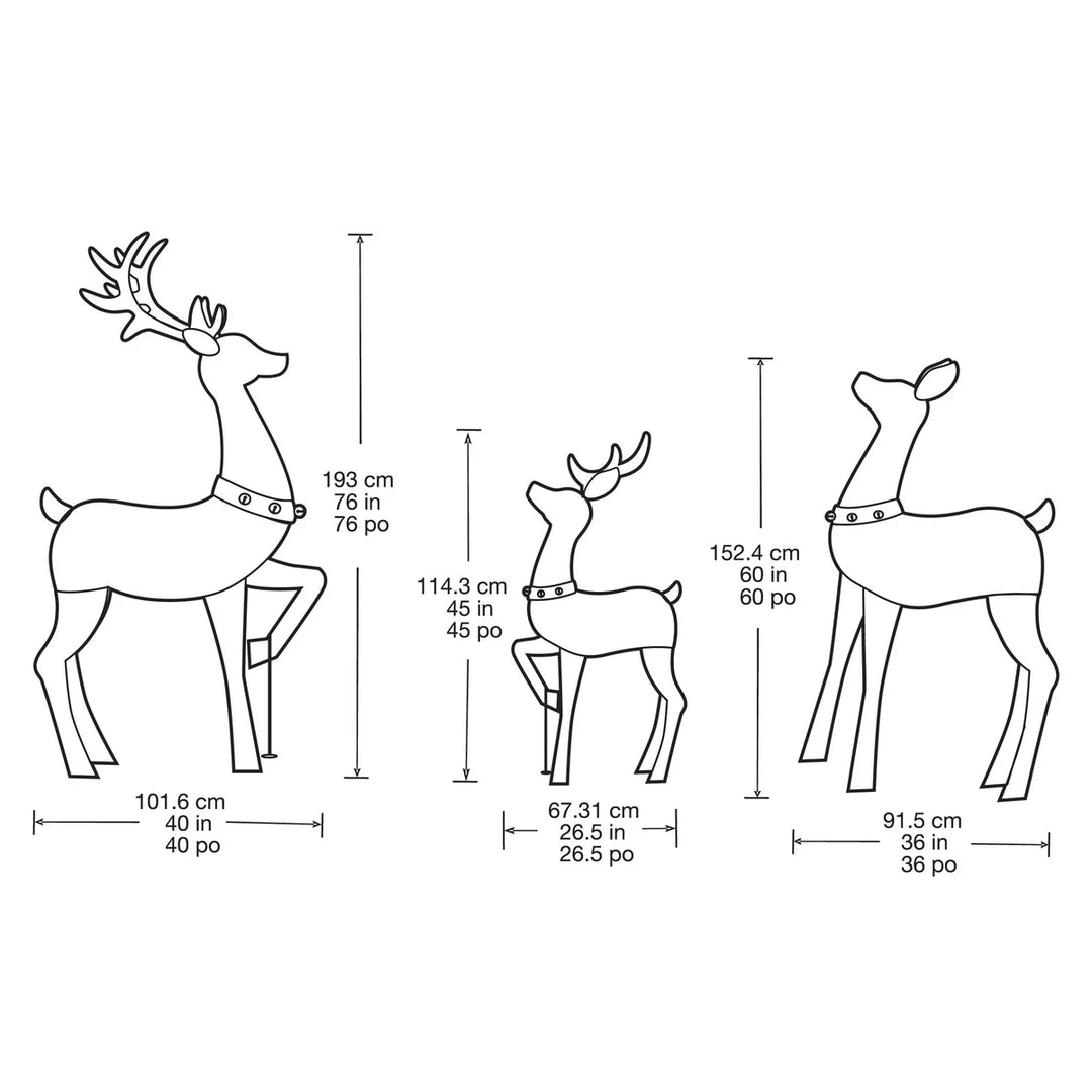 Ensemble de 3 cerfs à lumières DEL