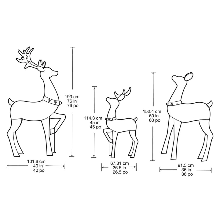 Ensemble de 3 cerfs à lumières DEL