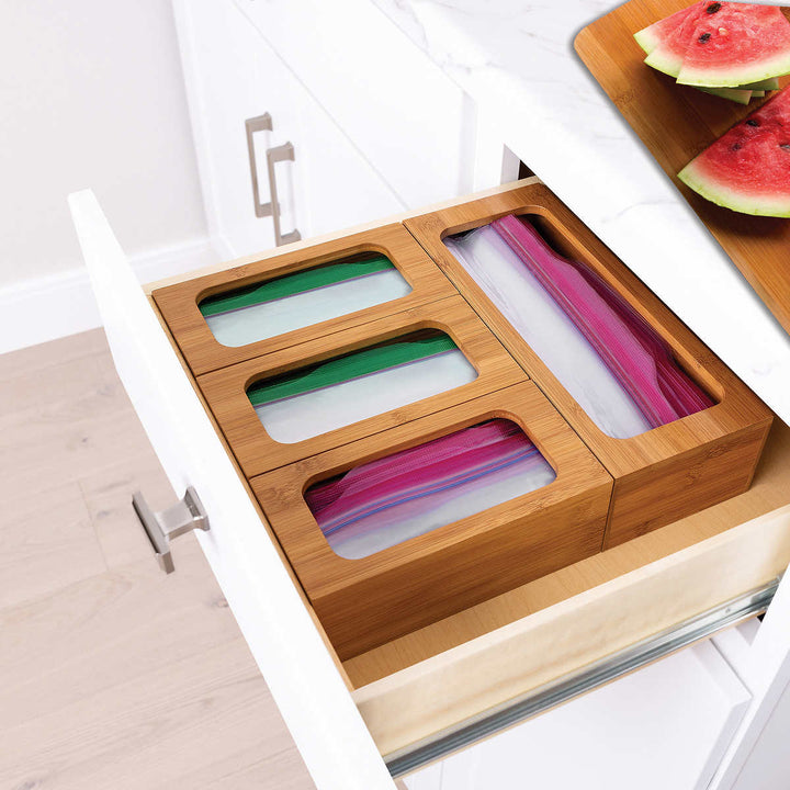 Seville Classics Bamboo Food Storage Bag Holder