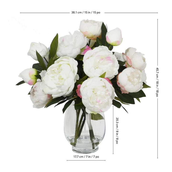 CGH - Assortiment de pivoines artificiels avec vase en verre