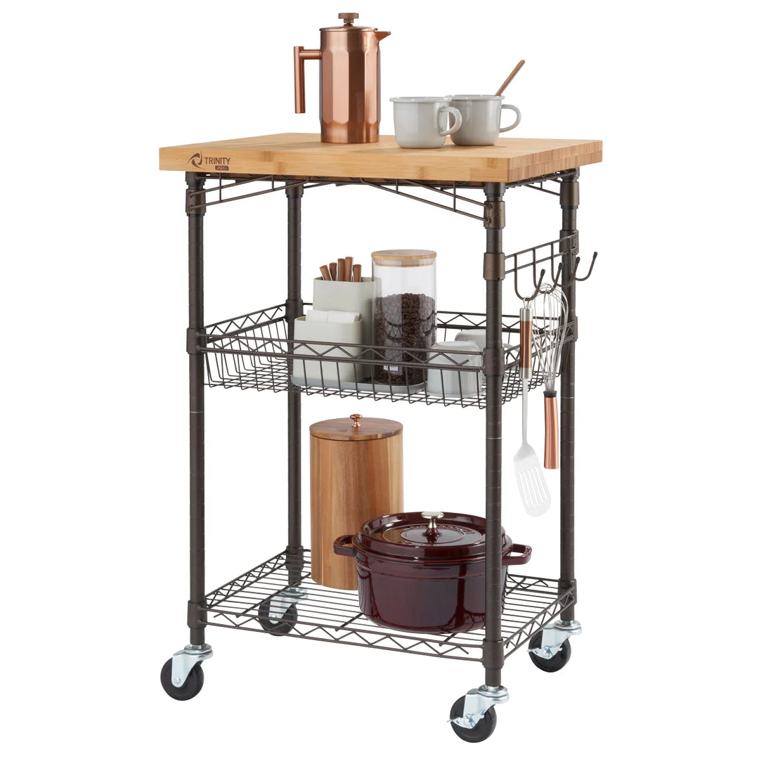Trinity - Chariot de cuisine extensible en bambou Pro Storage
