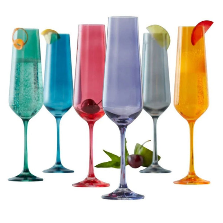 Maison Neuve 6-Piece Colored Glass Champagne Flute Set