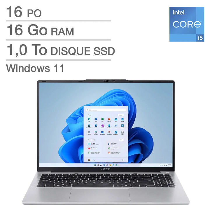 Acer Aspire Lite Ordinateur portable de 16,0 po, Intel Core i5-1334U – 16 Go de RAM, SSD 1 To