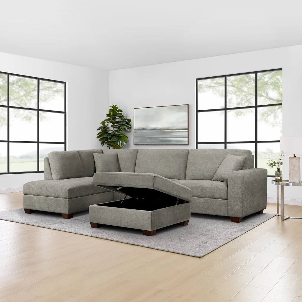 Thomasville Miles - Sectionnel en tissu 3 pièces avec pouf de rangement