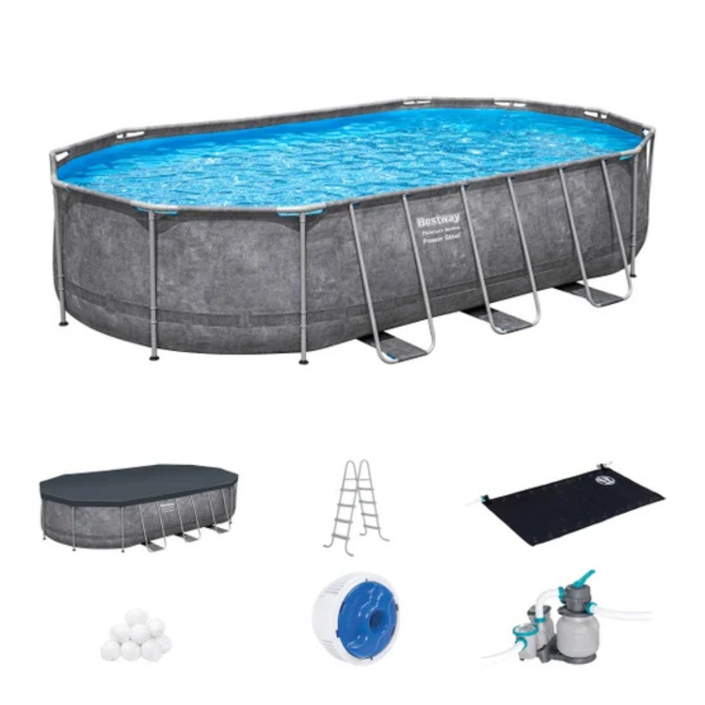 Bestway - Oval Above-Ground Pool Set, Power Steel, 20 ft x 12 ft