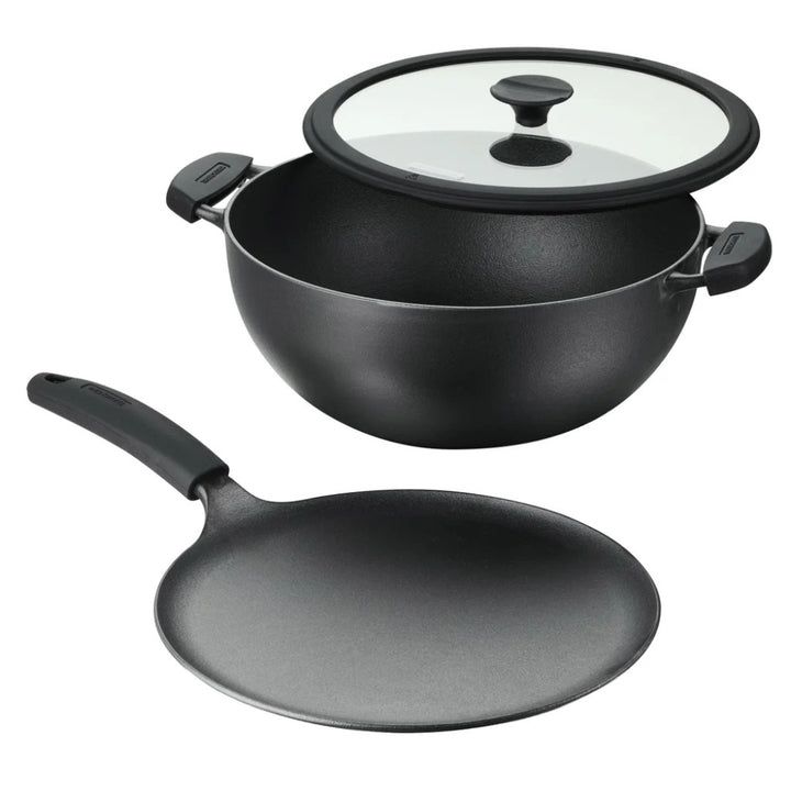 Tramontina - Deep Kadai & Cast Iron Tawa Plate, 3 Pieces