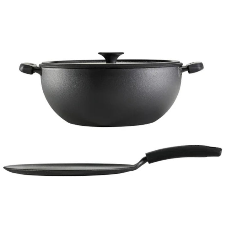 Tramontina - Deep Kadai & Cast Iron Tawa Plate, 3 Pieces