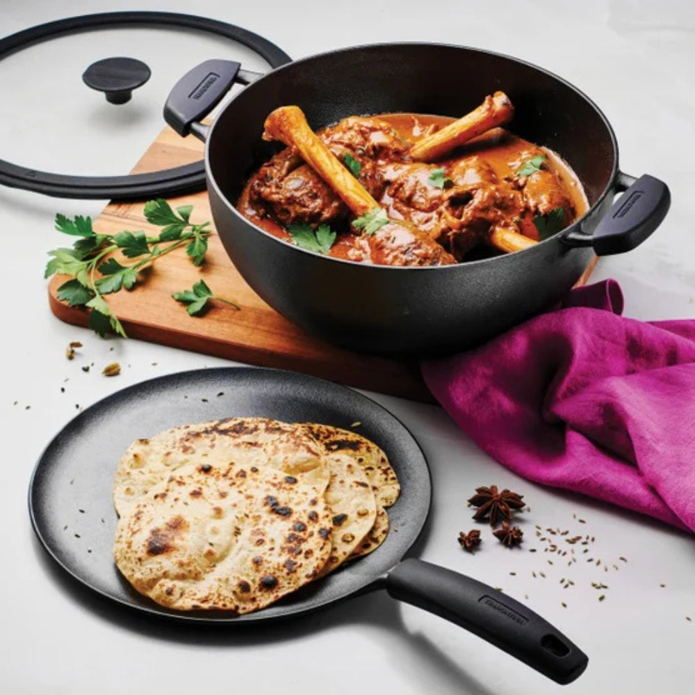 Tramontina - Deep Kadai & Cast Iron Tawa Plate, 3 Pieces