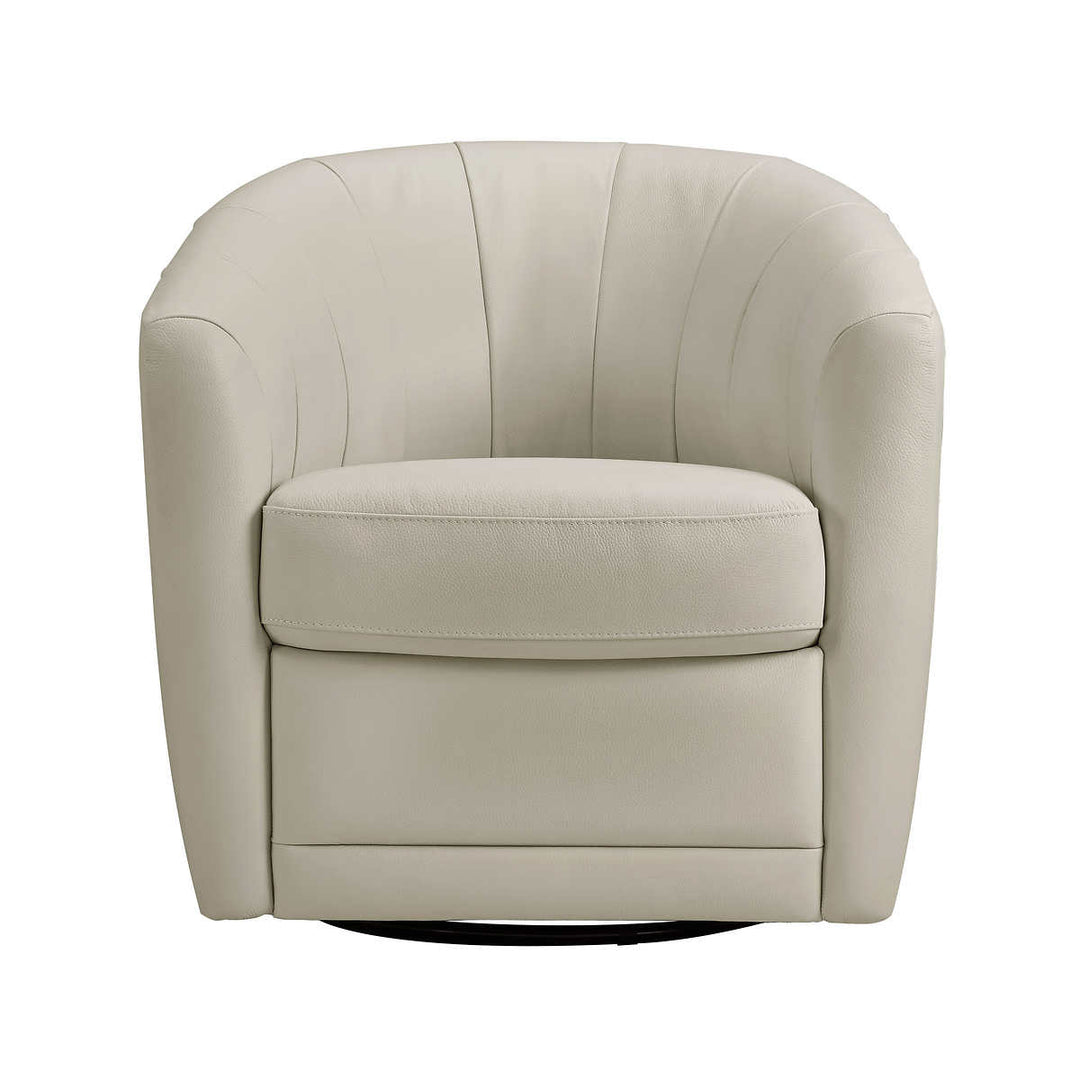 Natuzzi -  Cora Chaise pivotante en cuir fleur supérieure