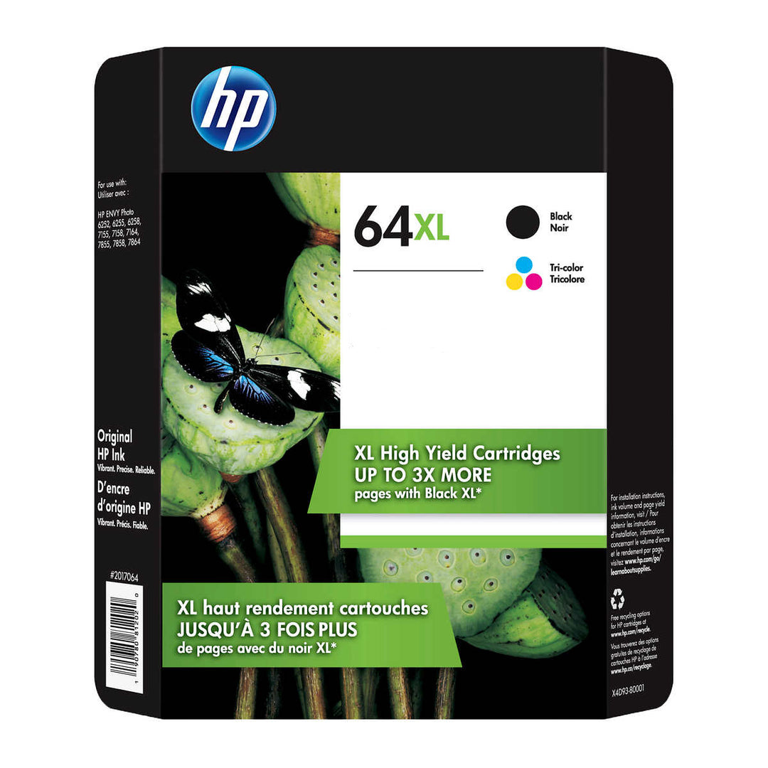 HP 64XL – Cartouches d’encre noire et tricolore haut rendement (X4D93BN)