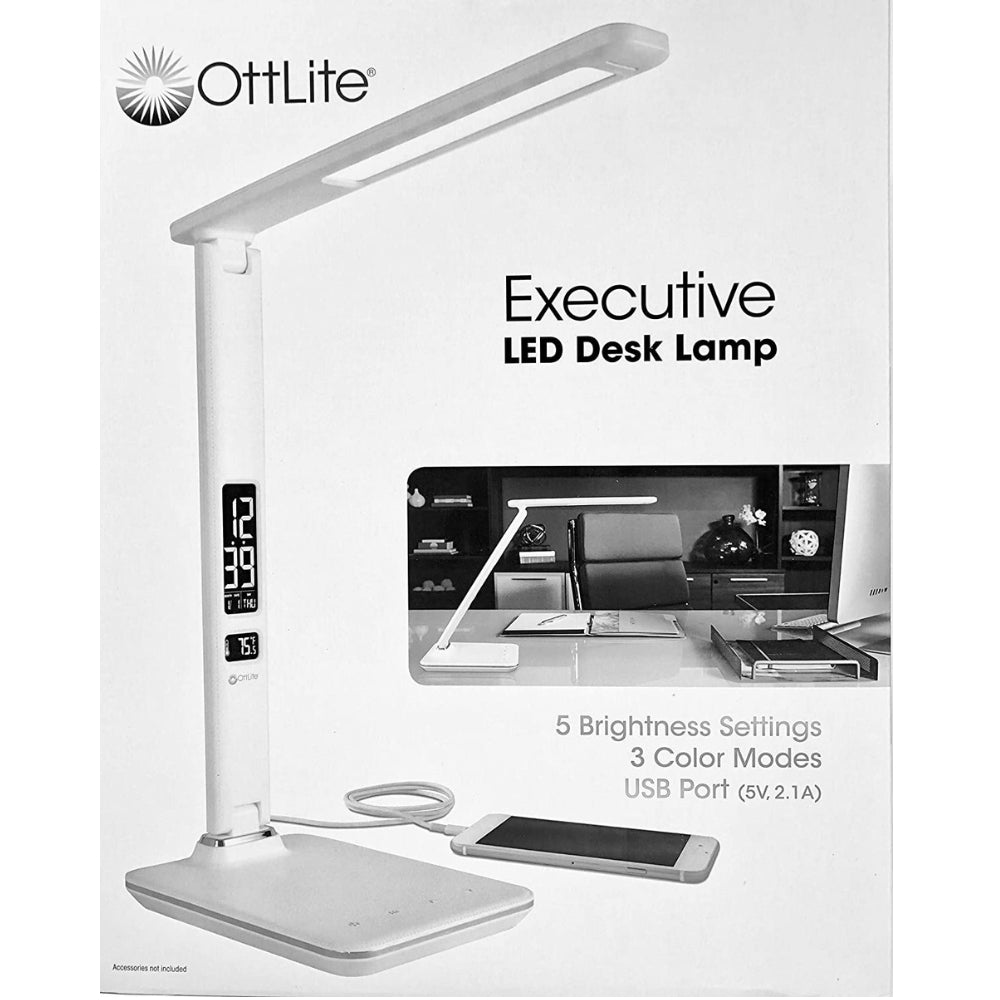 OttLite - Lampe de bureau blanche à DEL avec port de charge USB