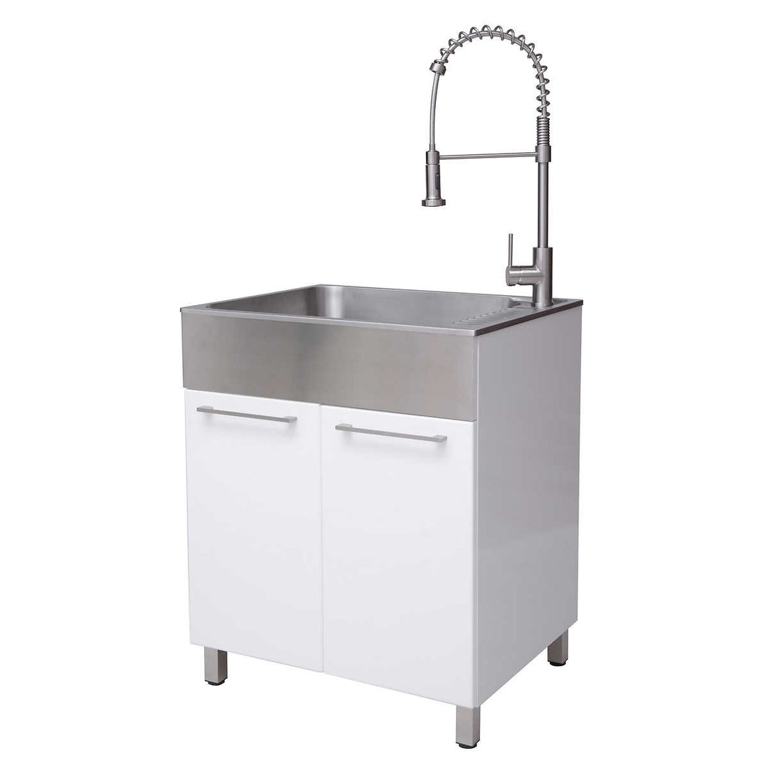 Conglom - Armoire de buanderie avec évier en acier inoxydable et robinet rétractable