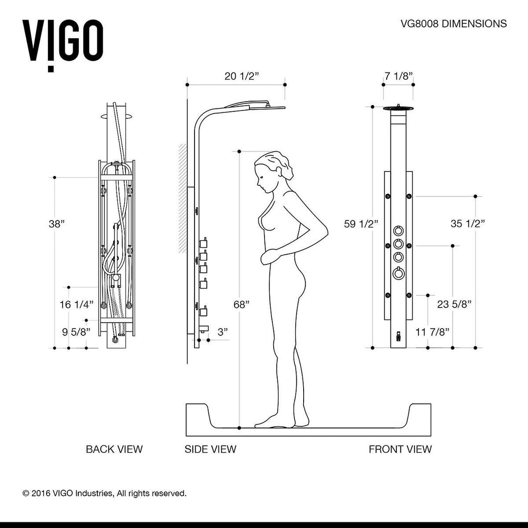 VIGO – Colonne de douche Mateo avec pomme de douche ronde à jet de pluie