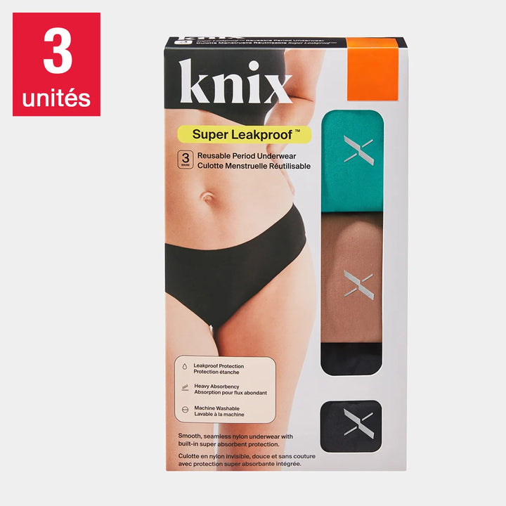 Knix - Sous-vêtements menstruels réutilisables de style bikini, paquet de 3