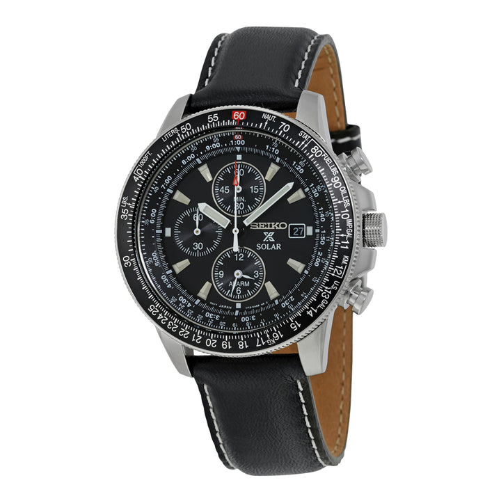 Seiko Chronograph Men's Watch SSC009P with Black Leather Strap