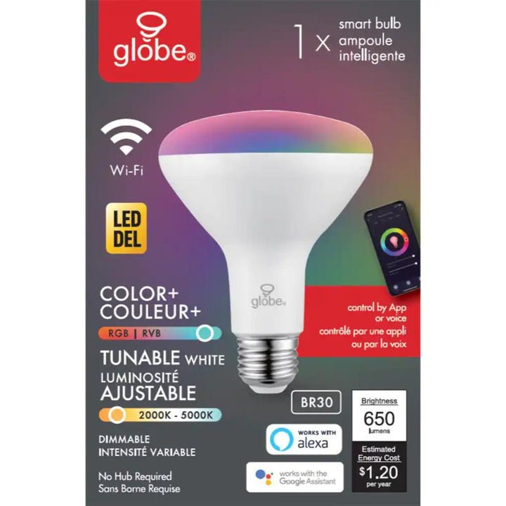 Globe Électrique - Ampoule intelligente Wi-Fi BR30 à DEL, blanche et couleur RVB