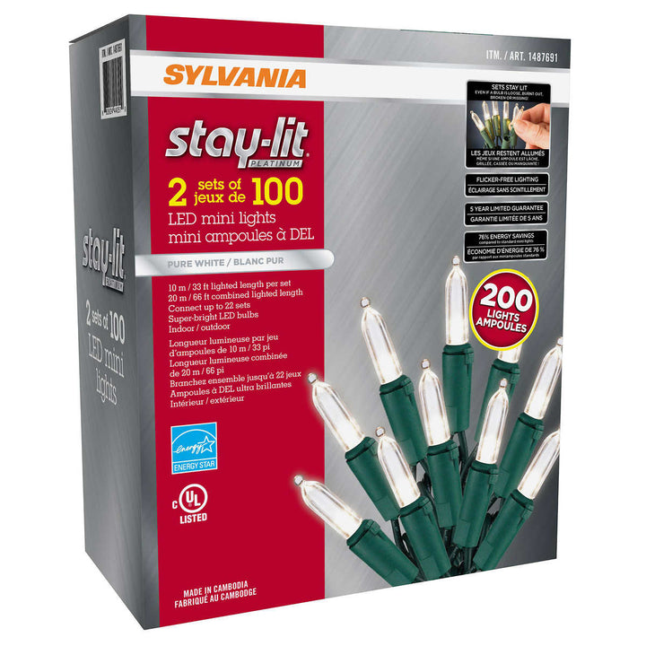 Sylvania - Ensemble de 2 guirlandes de 100 lumières DEL traditionnel blanc pur Stylit