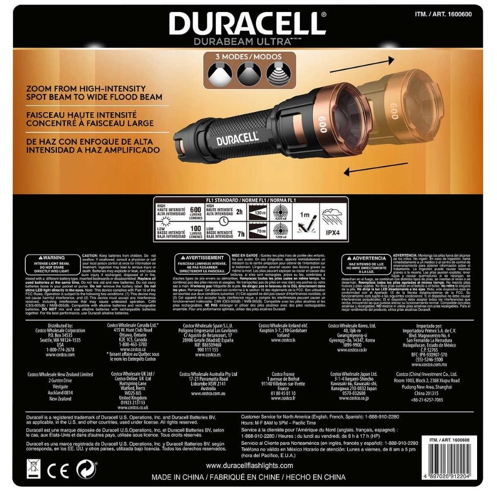 Duracell - Ensemble de 3 lampes de poche de 600 lm en aluminium à 4 piles AAA