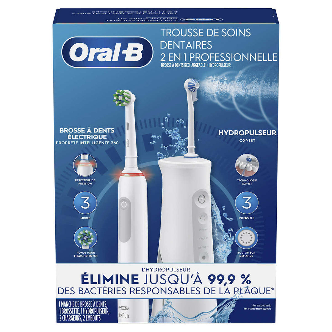 Oral-B - Ensemble de soins dentaires professionnel 2 en 1, hydropulseur et brosse à dents