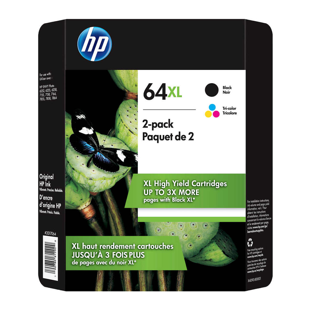 HP 64XL – Cartouches d’encre noire et tricolore haut rendement (X4D93BN)
