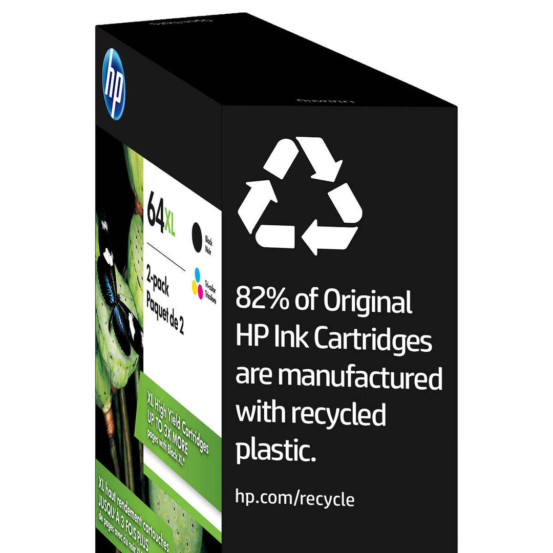 HP 64XL High Yield Black and Tri-color Ink Cartridges (X4D93BN) 