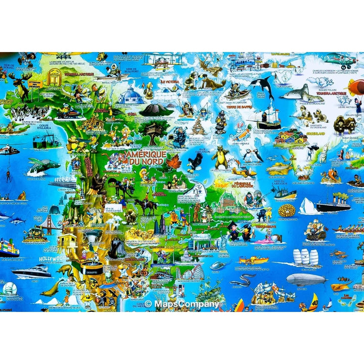 Dino's - Carte murale illustrée pour enfants (plastifiée) - Le Monde - 137 x 100 cm