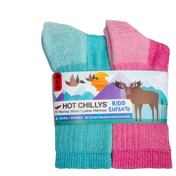 Hot Chillys - Chaussettes de randonnée pour enfants, lot de 4 paires