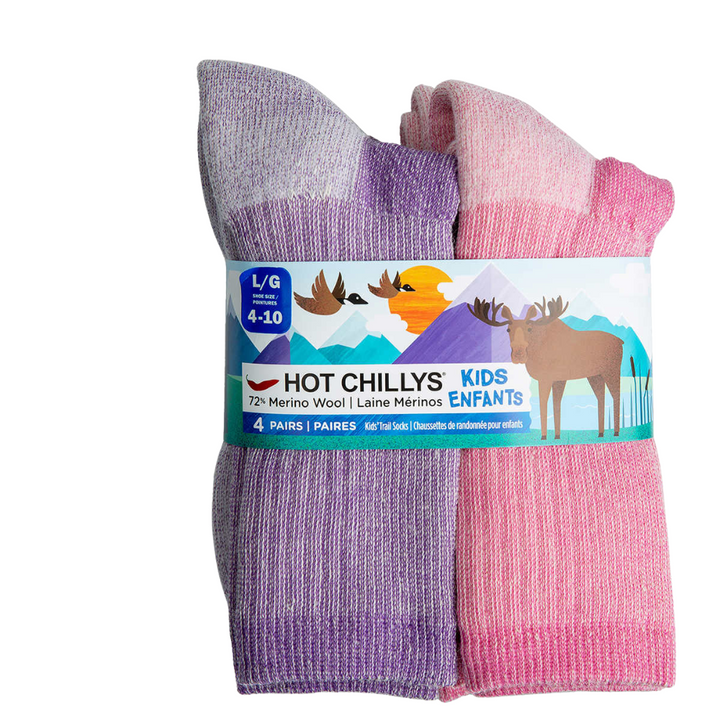 Hot Chillys - Chaussettes de randonnée pour enfants, lot de 4 paires