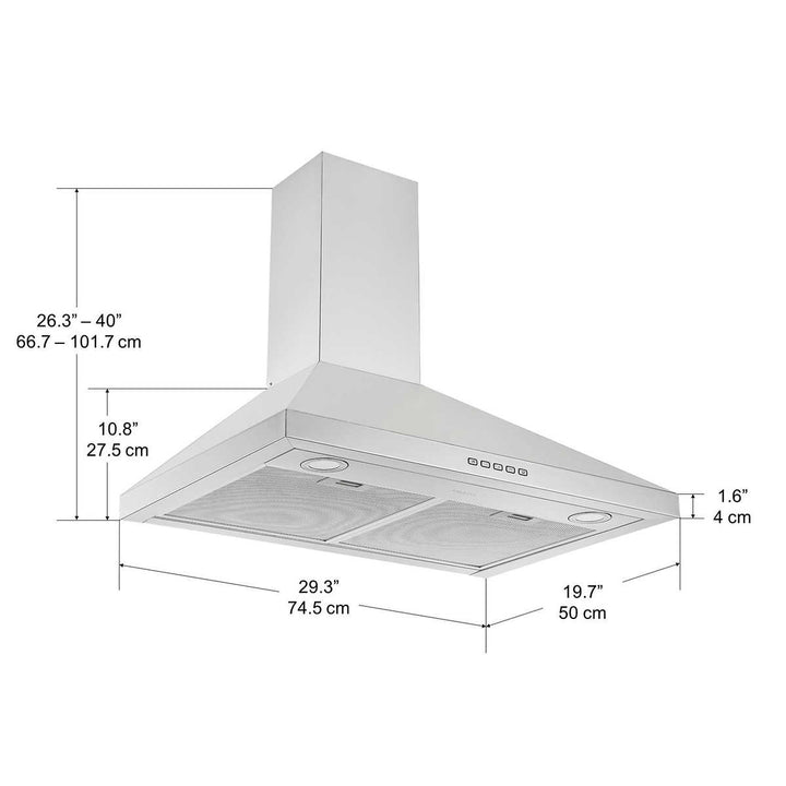 Ancona AN-1544 30" Wall Mount Pyramid Convertible Range Hood 