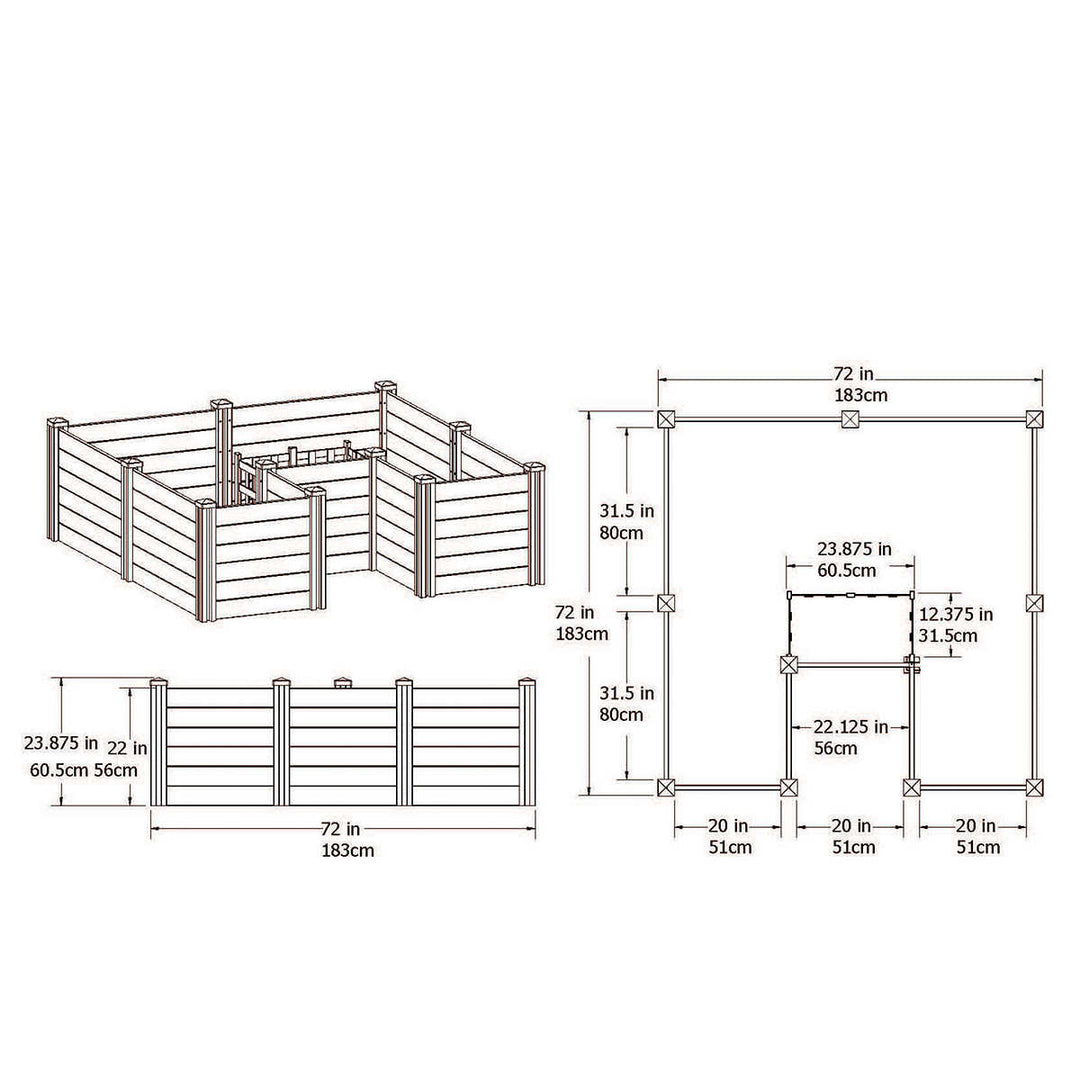 Vita - 6' x 6' Keyhole Flower Bed with Integrated Composter