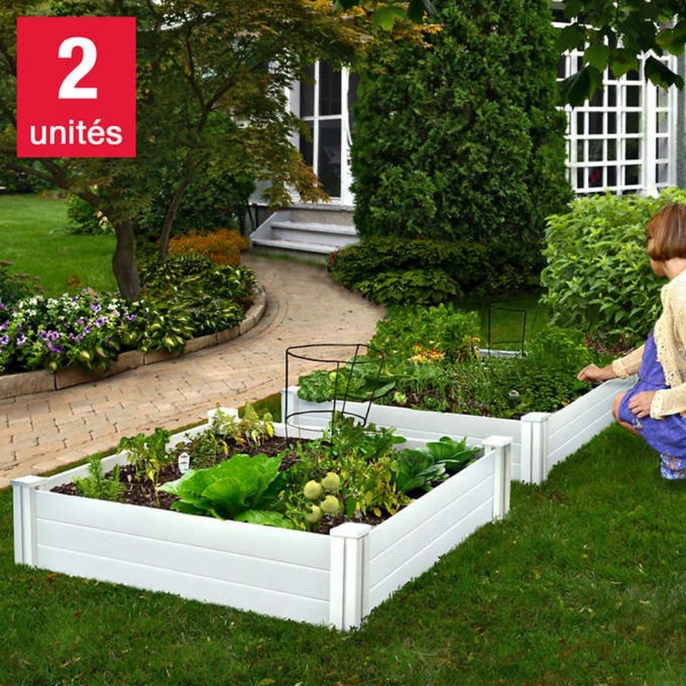 Vita - Ensemble de 2 jardinières surélevées en vinyle blanc de 4 pi x 4 pi